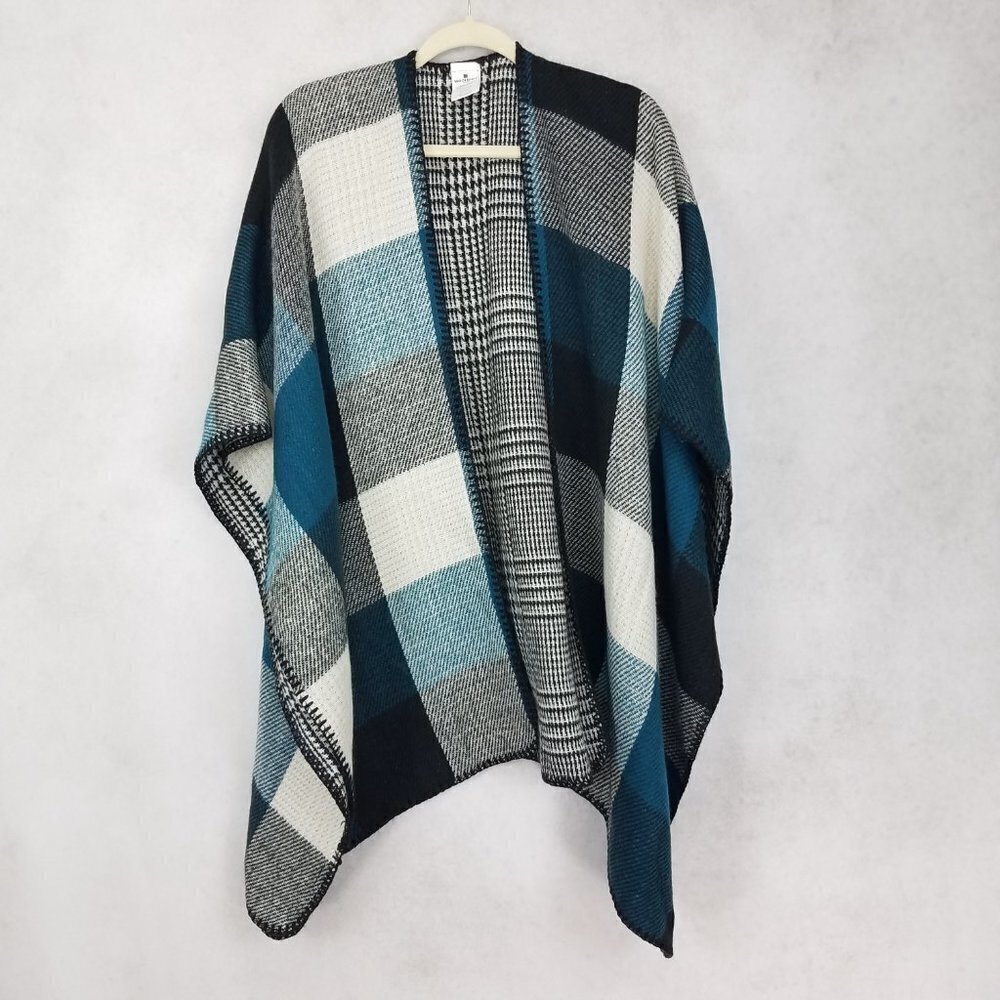 Woolrich Reversible Poncho Blanket Open Front Cardigan Buffalo OS Loungewear